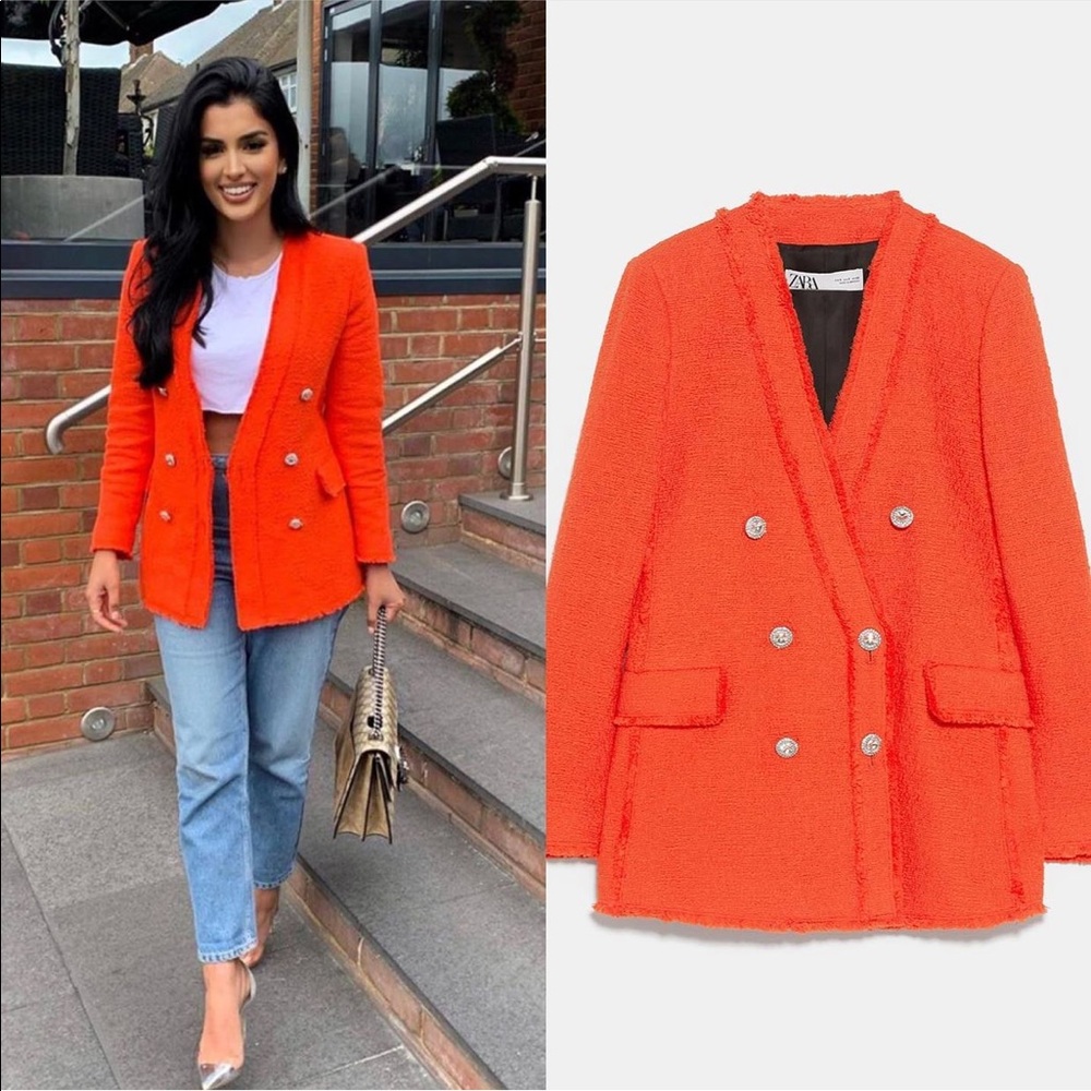 💋 Brand New Red Zara Lapel-less Jewel Button Blazer 💋
